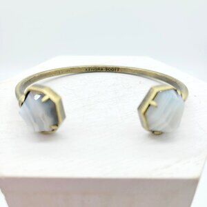 Kendra Scott Brinkley White Banded Agate Cuff Bracelet Antiqued Gold Tone 6.5"